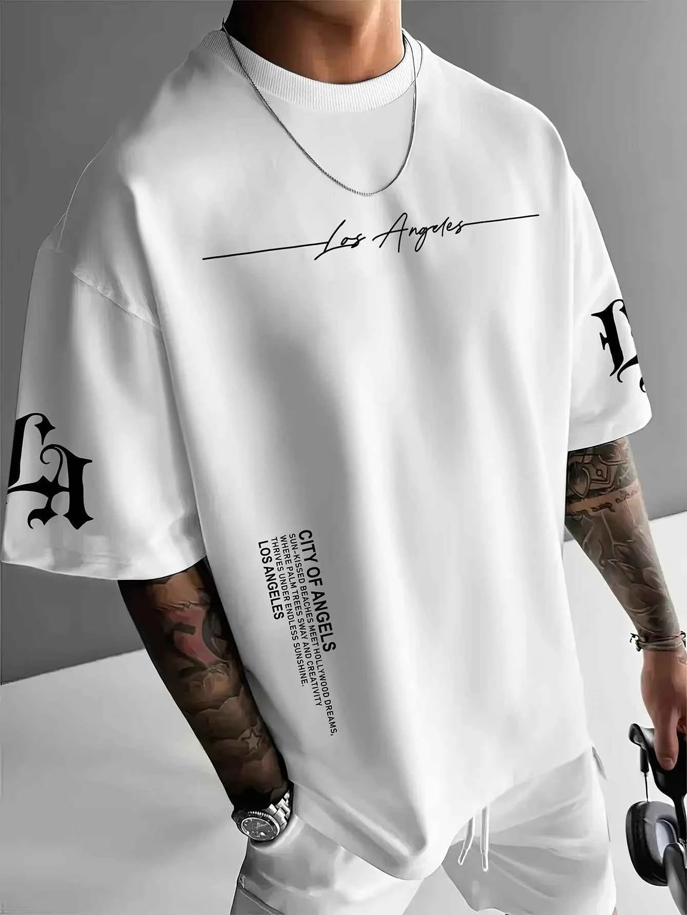 Los Angeles Men Cotton TShirt Streetwear Casual Summer Short Sleeve Hip Hop Vintage